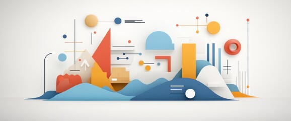 Abstract 3D shapes & geometric forms composition. Colorful hills & data visualization