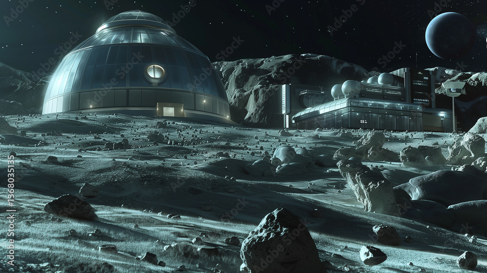 Fototapete This Futuristic structures for asteroid regolith extraction and processing are showcased.