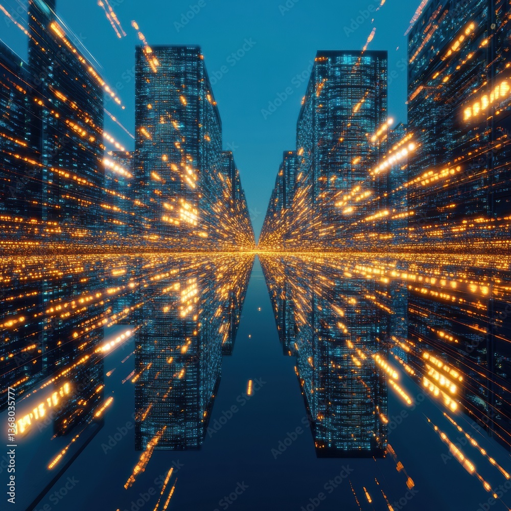 Aufkleber Quantum Urbanism Immersive Smart City Visualization - Futuristic Digital Infrastructure Mapping Transforming Urban Mobility and Technological Connectivity