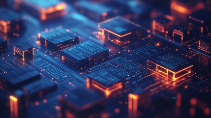 Obraz premium Futuristic circuit board glowing, digital technology, abstract background, data processing