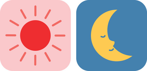 Obraz premium day and night symbol. Crescent moon and sun flat icon. Vector illustration on white background.