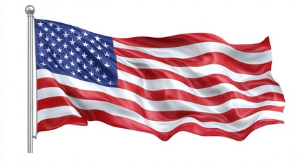 Waving United States flag with vibrant red, white, and blue colors.