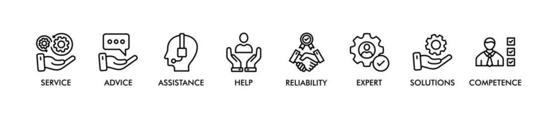 SUPPORT banner web icon vector illustration concept for product and service quality inspection with an icon of service, advice, assistance, help, reliability, expert, solutions, competence, 