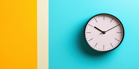 Minimalist Time Management Sleek Wall Clock on Vibrant Color Block Background - Dynamic Productivity Design for Digital Workspace Optimization and Modern Professional Efficiency