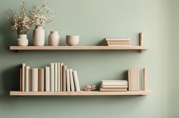 Scandinavian-style shelving unit with neatly arranged books