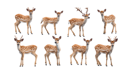 Pack Dinky Deer set in Different Poses Against Transparent Background for Forest Illustrations, Wildlife Art, or Cute Animal Designs