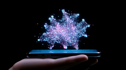 Glowing digital network above smartphone