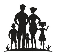 Happy family with children silhouette art illustration.