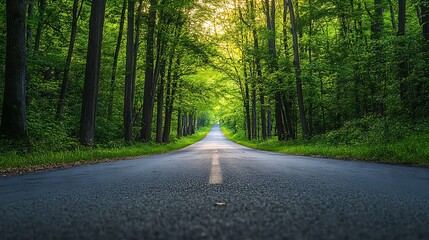 Obraz premium Serene Forest Road: A Journey Through Lush Greenery