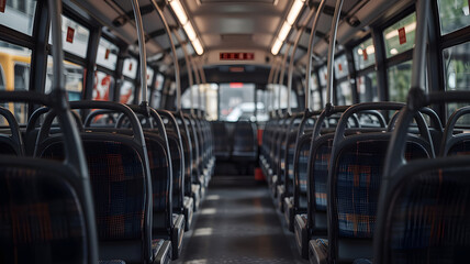 Fototapeta premium empty black passenger seats are waiting for people to board a public transport bus