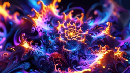 A vivid fractal pattern with intricate designs and neon gradients.