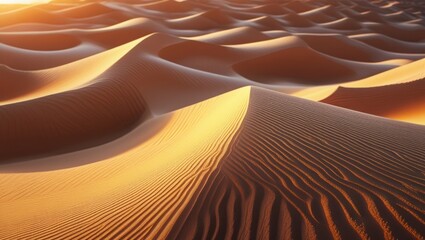An abstract texture of golden sand dunes at sunset background.