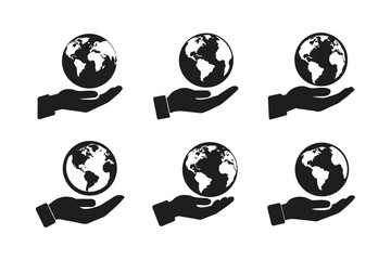 Obraz premium hand holding globe icon vector art silhouette