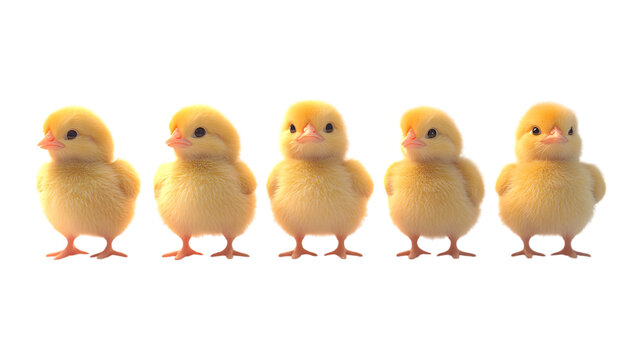 Pack Chirpy Chick set in Different Poses Against Transparent Background for Spring Art, Farm Illustrations, or Easter-Themed Designs