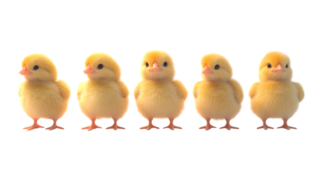 Pack Chirpy Chick set in Different Poses Against Transparent Background for Spring Art, Farm Illustrations, or Easter-Themed Designs