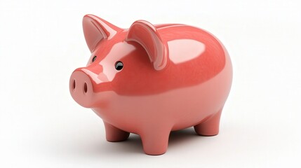 Obraz premium Pink ceramic piggy bank symbolizing savings and financial planning, set against a simple white background.
