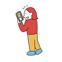 スマホでライブコマース、生配信などを見る人のイメージイラスト