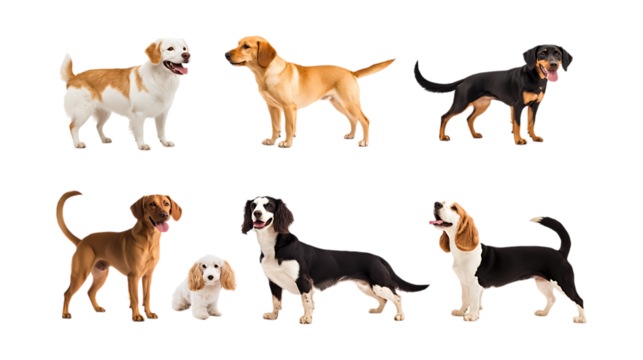 Pack Wiggly Woof set in Different Poses Against Transparent Background for Dog Illustrations, Pet Art, or Playful Designs