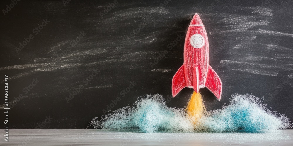 Fototapete Chalk Rocket Launch Immersive EdTech Visualization for Gen Z Learning Acceleration, Innovative STEAM Education Metaphor in Dynamic Classroom Design