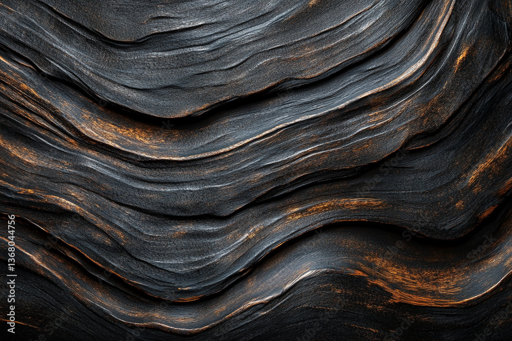 Aufkleber dark, wavy texture resembling wood grain with bronze highlights, creating a dramatic and luxurious v
