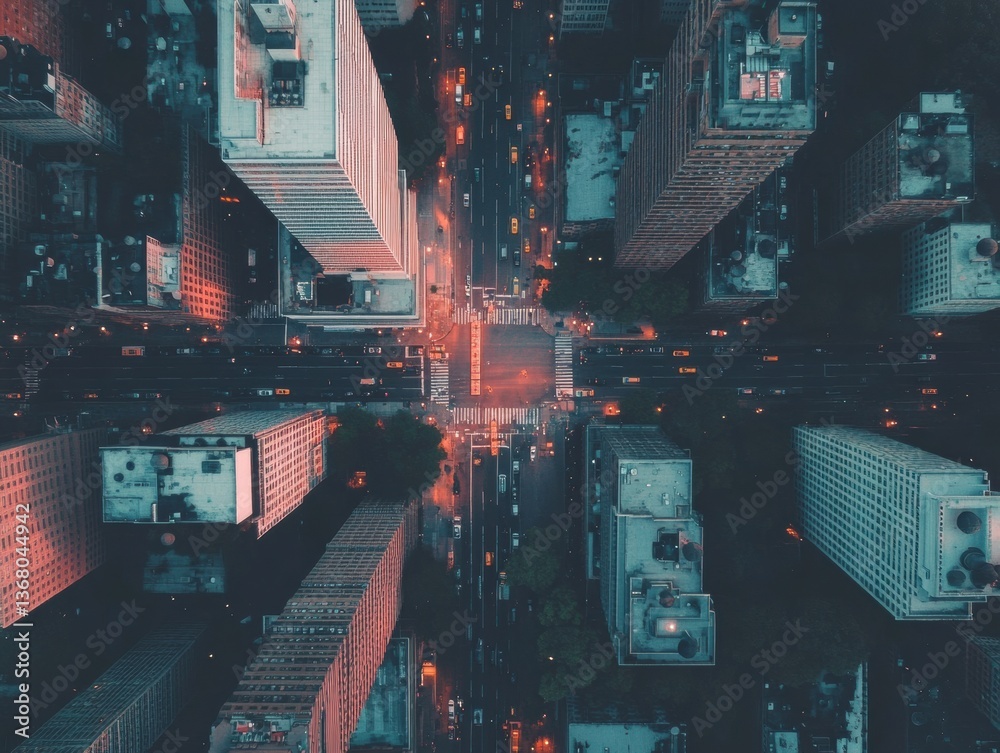 Poster cybernetic urban nexus ai-driven smart city visualization with futuristic aerial perspective - next-