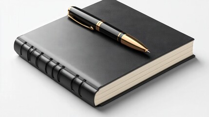 Elegant black leather notebook with a luxury pen resting on top.