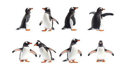 Obraz premium Pack Peppy Penguin set in Different Poses Against Transparent Background for Arctic Illustrations, Wildlife Art, or Bird-Themed Designs