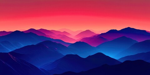 Obraz premium Vibrant Mountain Ranges at Sunrise with Gradients of Blue and Pink Hues