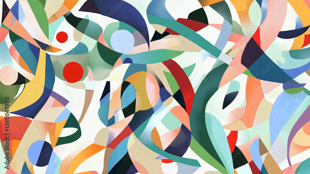 Aufkleber a colorful abstract pattern displaying a dynamic blend of fragmented overlapping forms with multiple