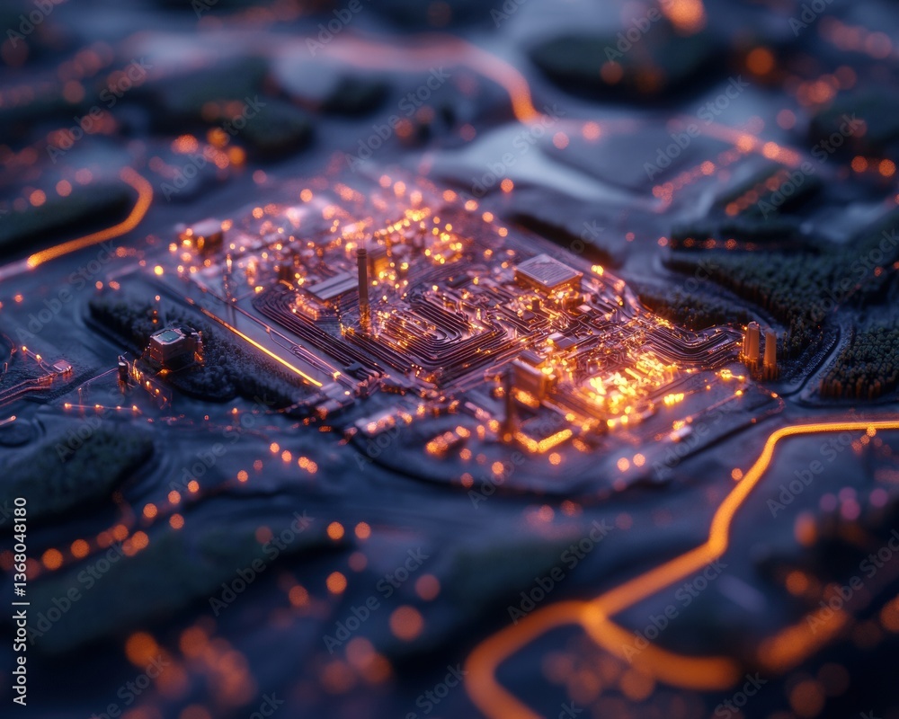 Aufkleber Luminescent Smart Grid Visualization Hyperrealistic Digital Infrastructure Network Mapping Innovative Energy Transition with Glowing Connectivity Paradigms