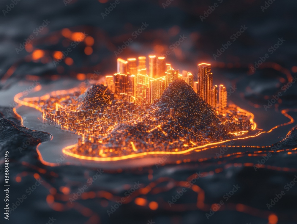 Leinwandbilder luminescent urban topology holographic smart city visualization with glowing neural network infrastr