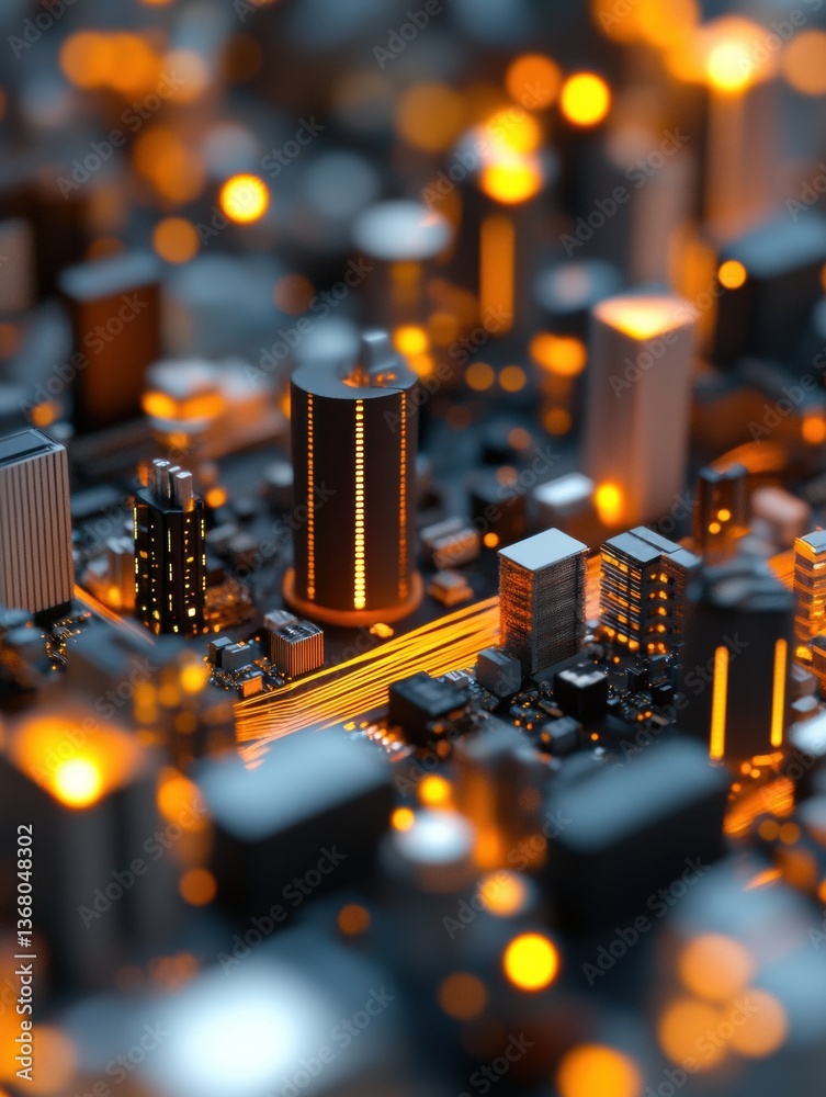 Poster cybernetic urban nexus immersive digital infrastructure visualization of smart city technology - nex