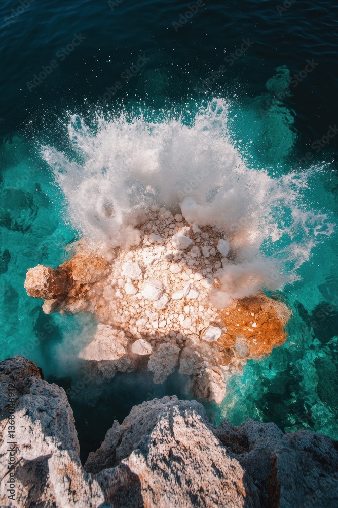 Poster Explosive Metamorphosis Immersive Cinematic VFX Texture Exploration - Dynamic Elemental Transformation in Underwater Geological Turbulence
