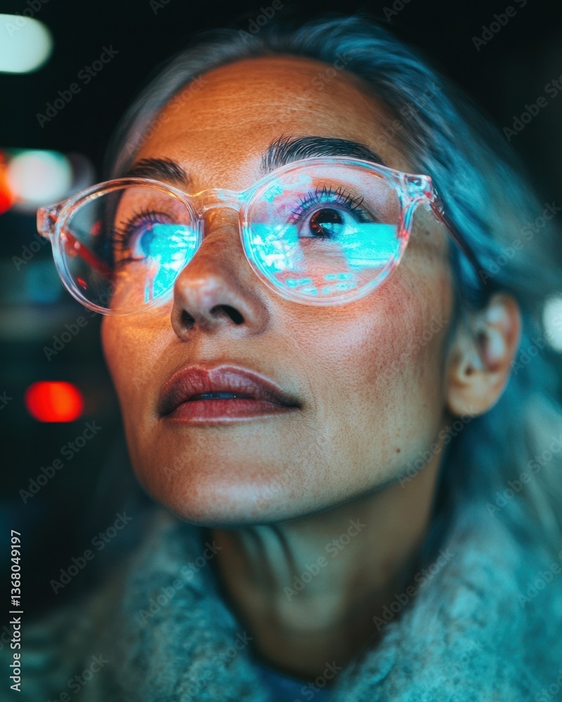 Poster quantum connectivity futuristic digital immersion of mature professional in augmented reality experi