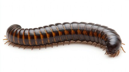 Fototapeta premium Close-up of a giant millipede with a segmented body on a white background.