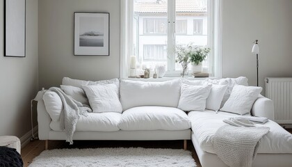 Relaxing in a Cozy White Sectional Sofa in a Bright Living Room with Natural Light