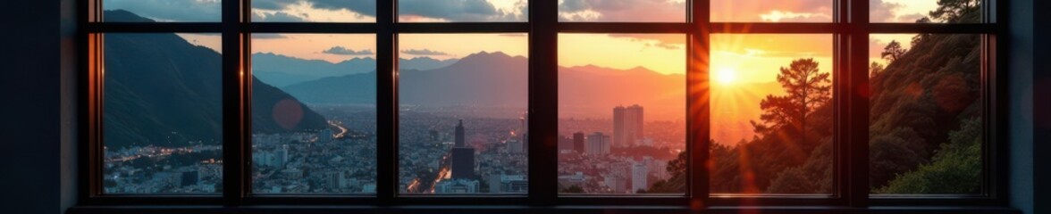 Sleek black metal window frame, modern design , reflection, dark