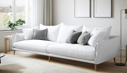 Modern White Sofa with Grey Cushions in a Bright Living Room Perfect for Relaxation and Home Decor Inspiration