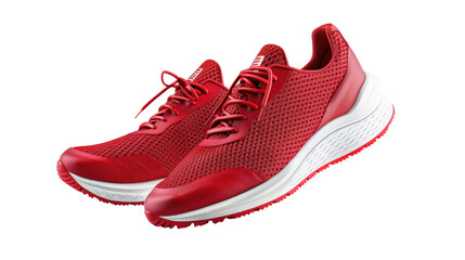 Pair of red running shoes isolated on transparent background