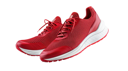 Pair of red running shoes isolated on transparent background
