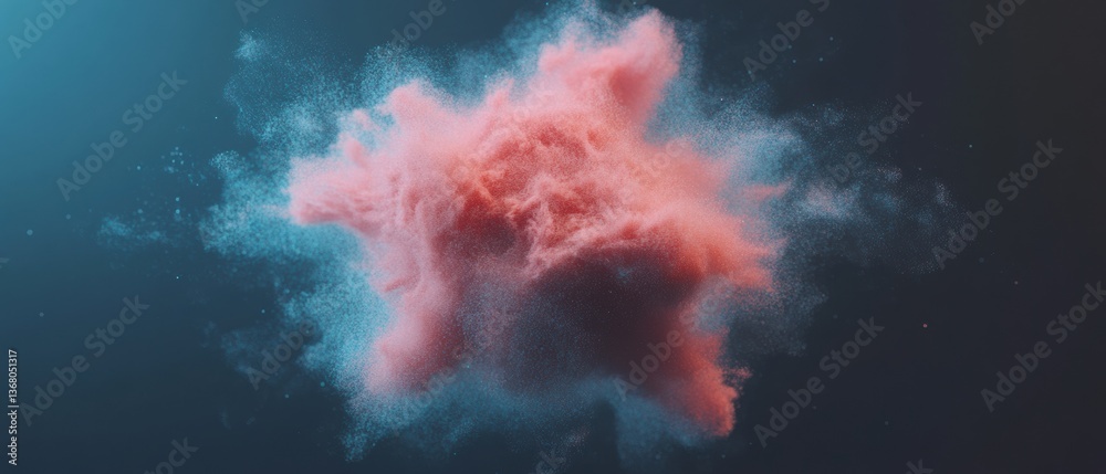 Poster Ethereal Data Visualization Quantum Cloud Computing Aesthetic with Dynamic Pink and Blue Particle Network - Next-Gen Digital Transformation Imagery