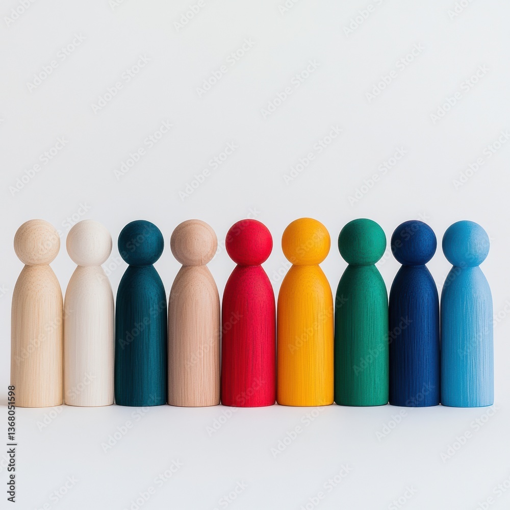 Aufkleber inclusive design revolution minimalist wooden figures showcasing multicultural team diversity in mod