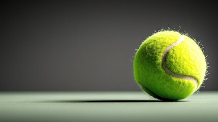 Close-up of a tennis ball resting on a court