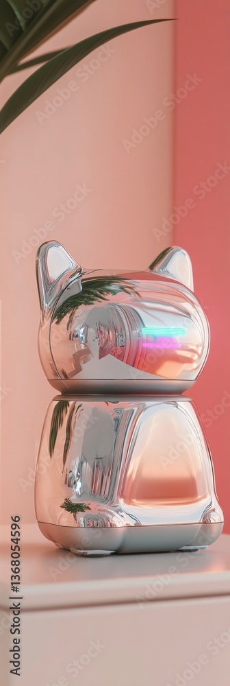 Poster futuristic pet tech sleek metallic robotic companion with interactive led design - next-gen ai welln