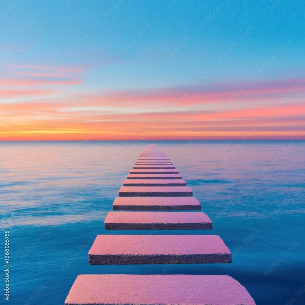 Poster gradient ascension minimalist stepped platform visualizing progressive growth strategy with pastel s