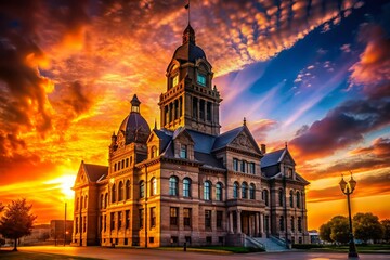 Obraz premium Silhouette Courthouse at Sunset - Dramatic Legal Justice Stock Photo