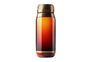 A sophisticated amber thermos, perfect for keeping your beverage warm on a crisp autumn day, with a sleek bronze lid and base.