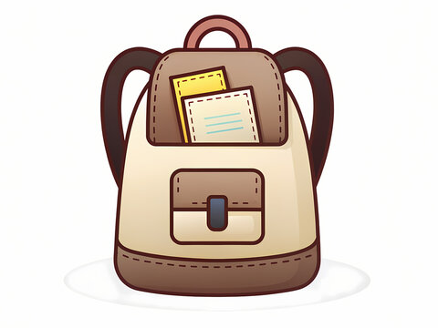 brown backpack with papers, school supplies clip art preview
