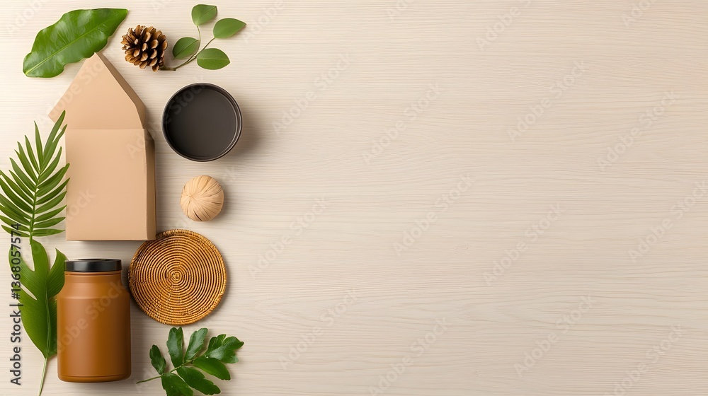 Poster minimalist flat lay composition showcasing a curated selection of versatile storage containers in di
