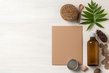 Minimalist flat lay composition highlighting diverse storage solutions in cardboard wicker and metal